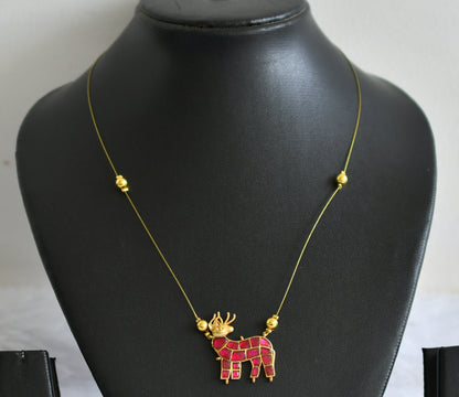 Gold tone pink-kundan jadau deer invisible necklace dj-49339