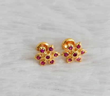 Gold tone ad pink stone flower stud/earrings dj-47503