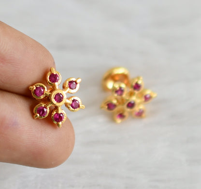 Gold tone ad pink stone flower stud/earrings dj-47503