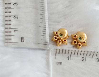 Gold tone ad pink stone flower stud/earrings dj-47503