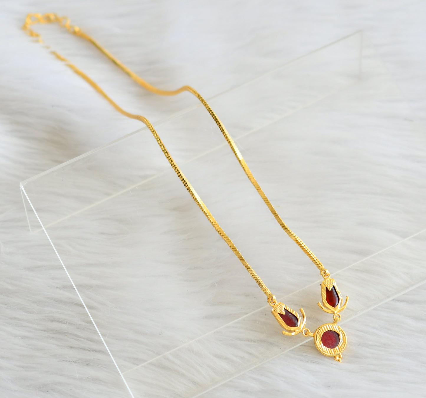 Gold tone kerala style red round nagapadam necklace dj-44136