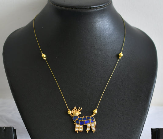 Gold tone blue-white kundan jadau deer invisible necklace dj-49335