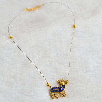 Gold tone blue-white kundan jadau deer invisible necklace dj-49341