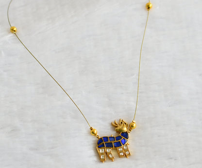 Gold tone blue-white kundan jadau deer invisible necklace dj-49341