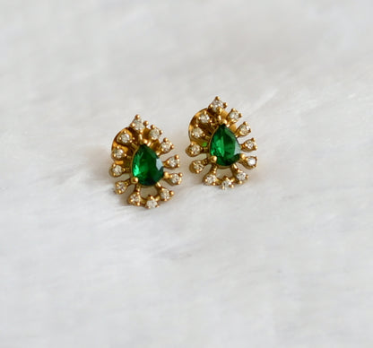 Antique gold tone cz green thilak stone stud/earrings dj-49350