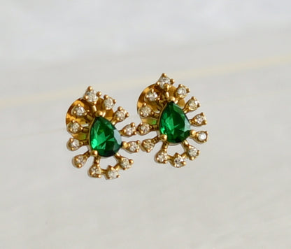 Antique gold tone cz green thilak stone stud/earrings dj-49350