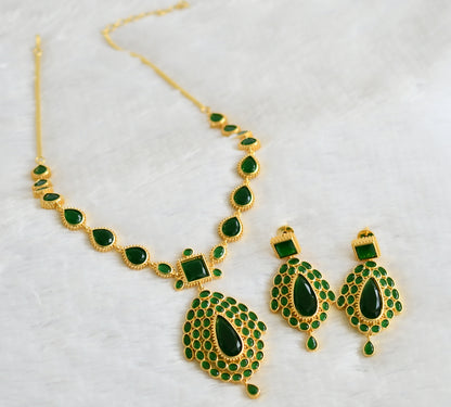 Gold tone emerald thilak stone necklace set dj-49349