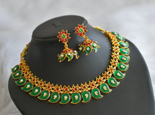 Gold tone Green Kerala Style Mango Necklace Set-dj11450
