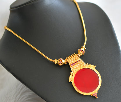 Gold tone kerala style pink-red round necklace dj-44157