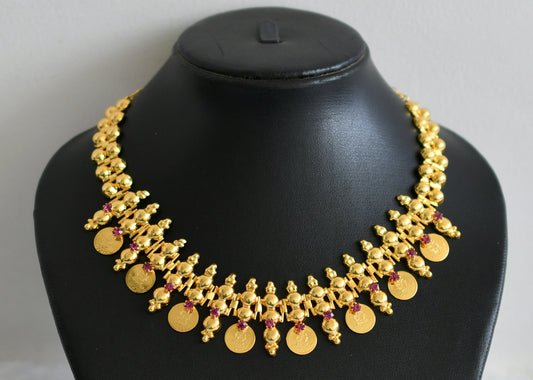 Gold tone pink Lakshmi coin necklace dj-42622