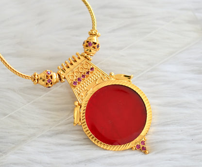 Gold tone kerala style pink-red round necklace dj-44157