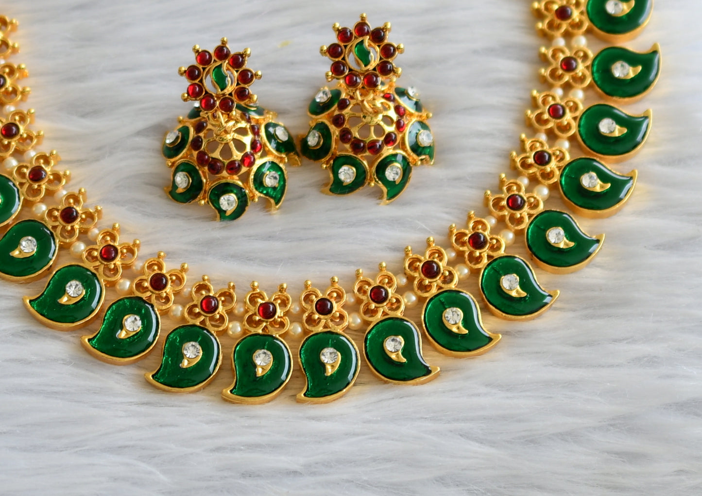 Gold tone Green Kerala Style Mango Necklace Set-dj11450