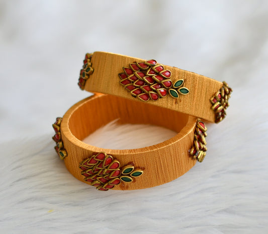Gold silk thread red-green kundan bangles(2.4) dj-45873
