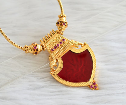 Gold tone pink-red kerala style palakka necklace dj-44160