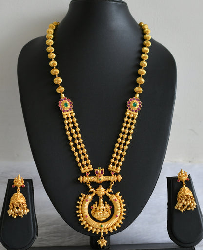 Gold tone ruby-green lakshmi peacock haar set dj-47524