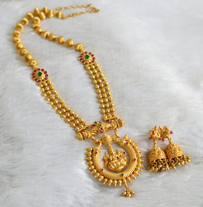 Gold tone ruby-green lakshmi peacock haar set dj-47524