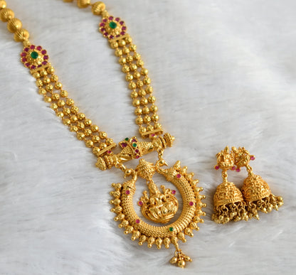 Gold tone ruby-green lakshmi peacock haar set dj-47524