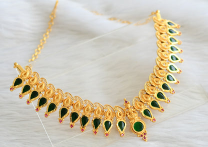 Gold tone kerala style pink-green lakshmi mango gopi necklace dj-44128