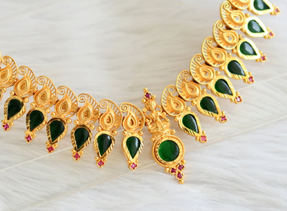 Gold tone kerala style pink-green lakshmi mango gopi necklace dj-44128