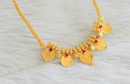 Gold tone ruby stone lakshmi coin necklace dj-44131