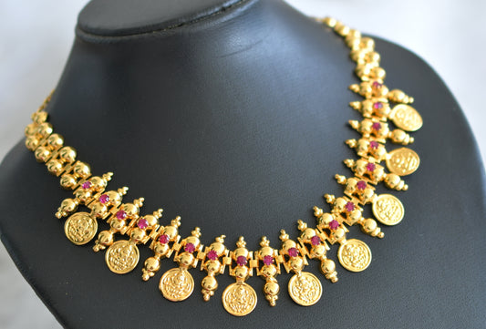 Gold tone pink lakshmi coin necklace dj-44129