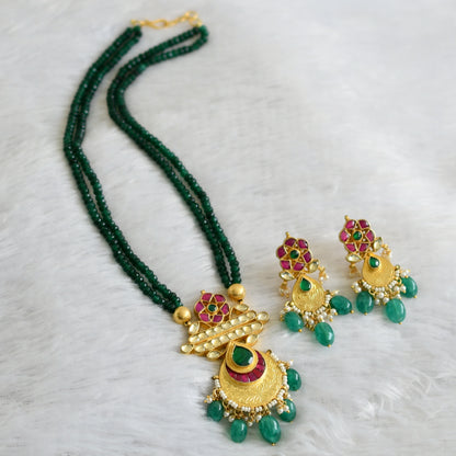 Gold tone green agate pink-green-white kundan jadau necklace set dj-47526