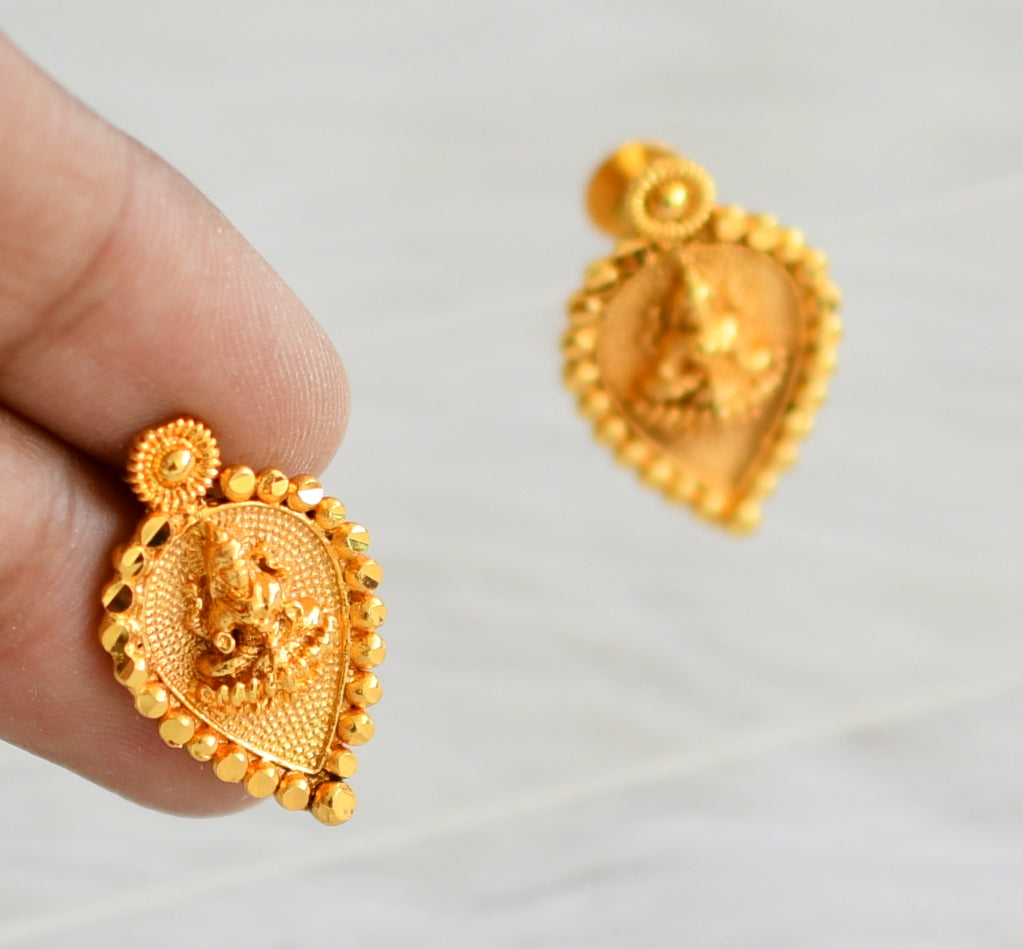 Gold tone gopi shape lakshmi screw back stud/earrings dj-44151