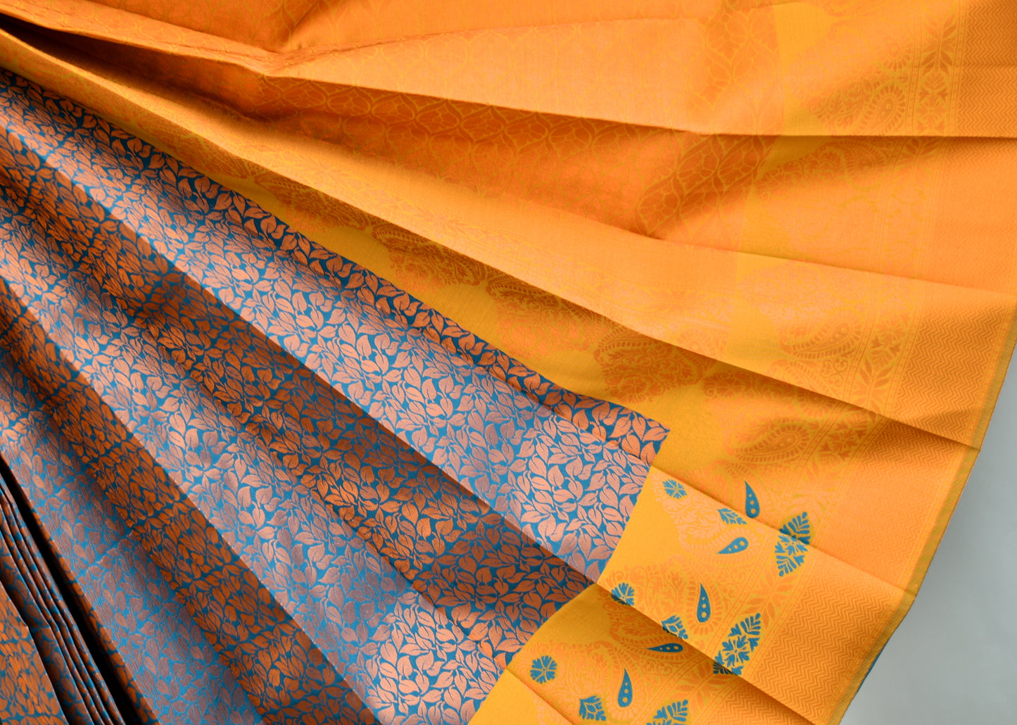 Blue-yellow leaf fancy silk saree dj-42743