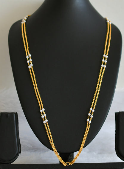 Gold tone 30 inches pearl beaded double layer chain dj-49372