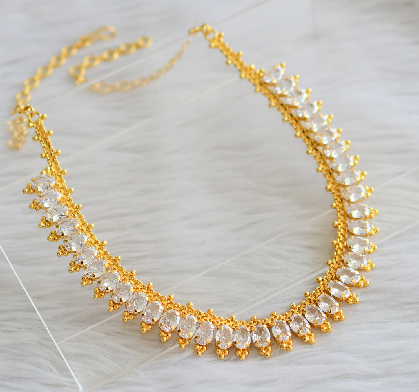 Gold tone cz white Oval stone necklace dj-44139