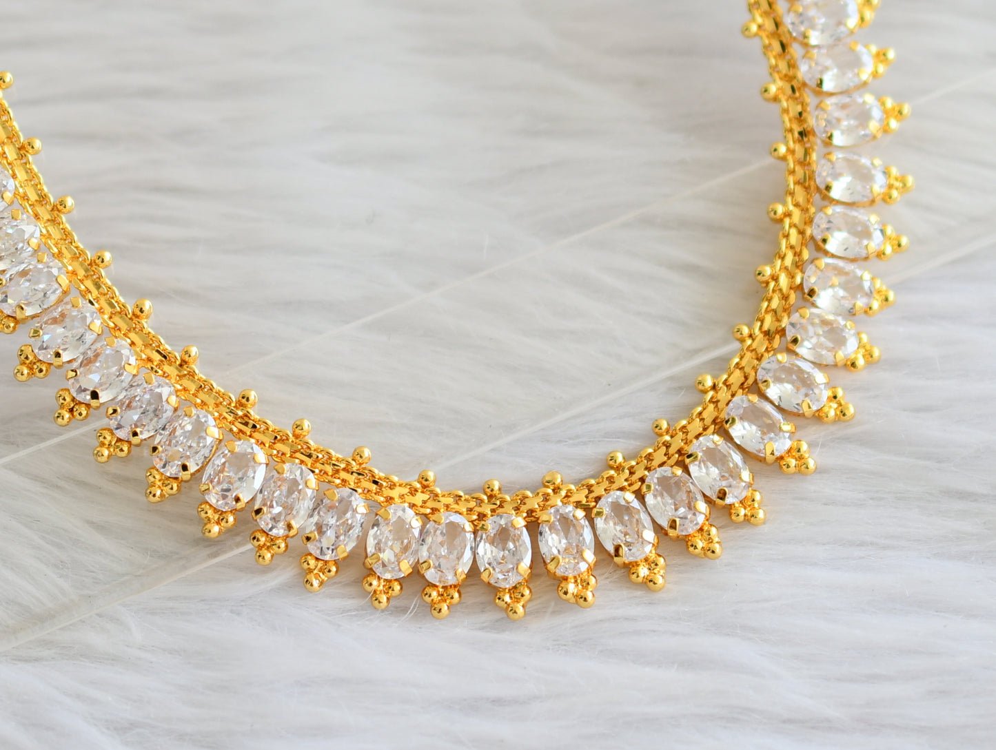 Gold tone cz white Oval stone necklace dj-44139