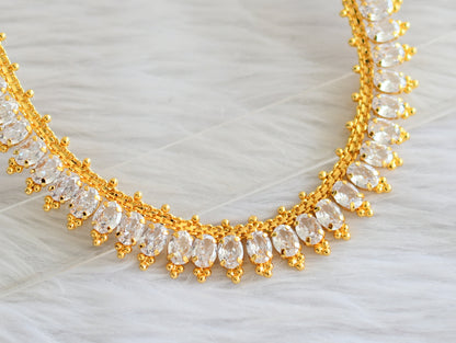 Gold tone cz white Oval stone necklace dj-44139