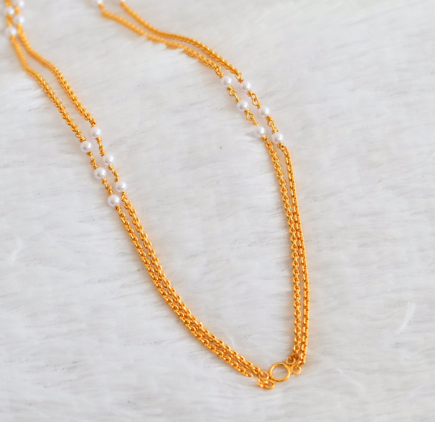 Gold tone 30 inches pearl beaded double layer chain dj-49372