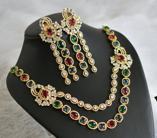 Gold tone ad multi color stone double layer necklace set dj-47536