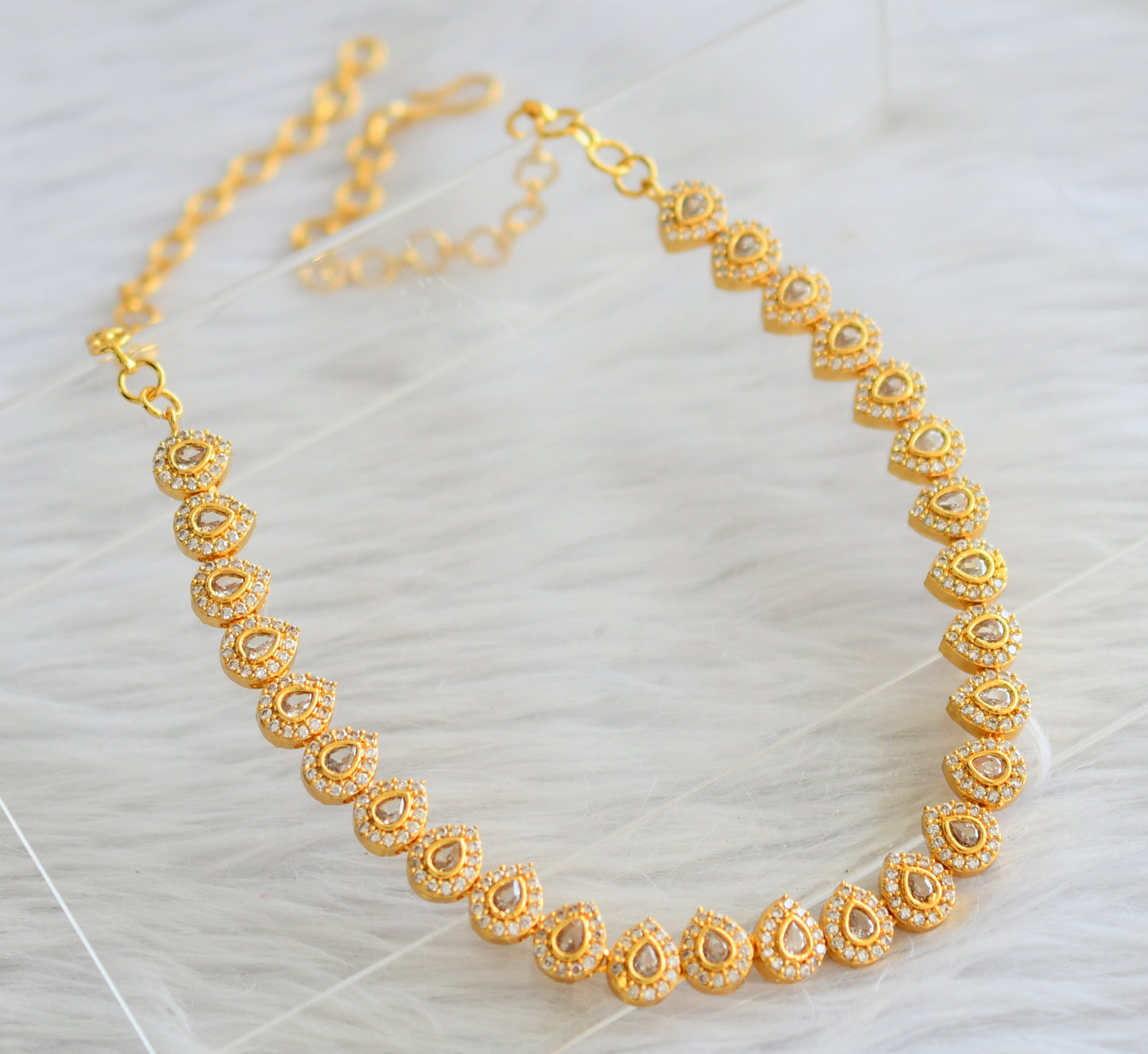 Gold tone cz white stone necklace dj-44142