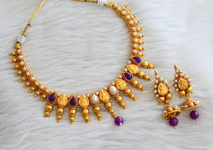 Gold tone purple-pearl stone lakshmi necklace set dj-45892