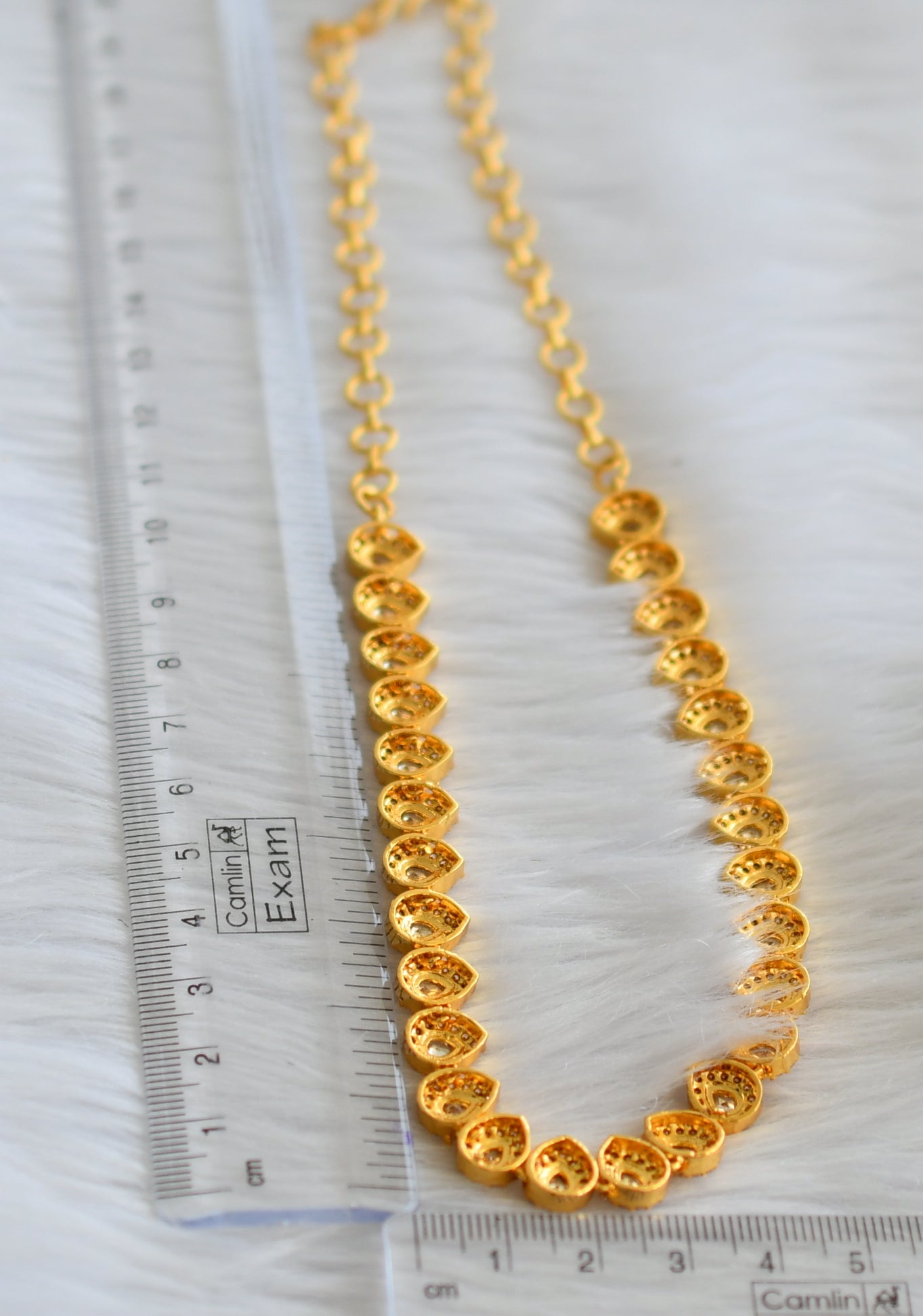 Gold tone cz white stone necklace dj-44142