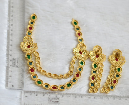 Gold tone ad multi color stone double layer necklace set dj-47536