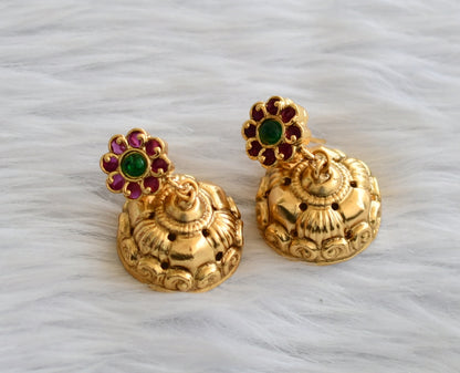 Antique gold tone kemp-green flower jhumkka dj-45894