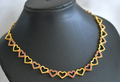 Gold tone ruby stone heart necklace dj-44145