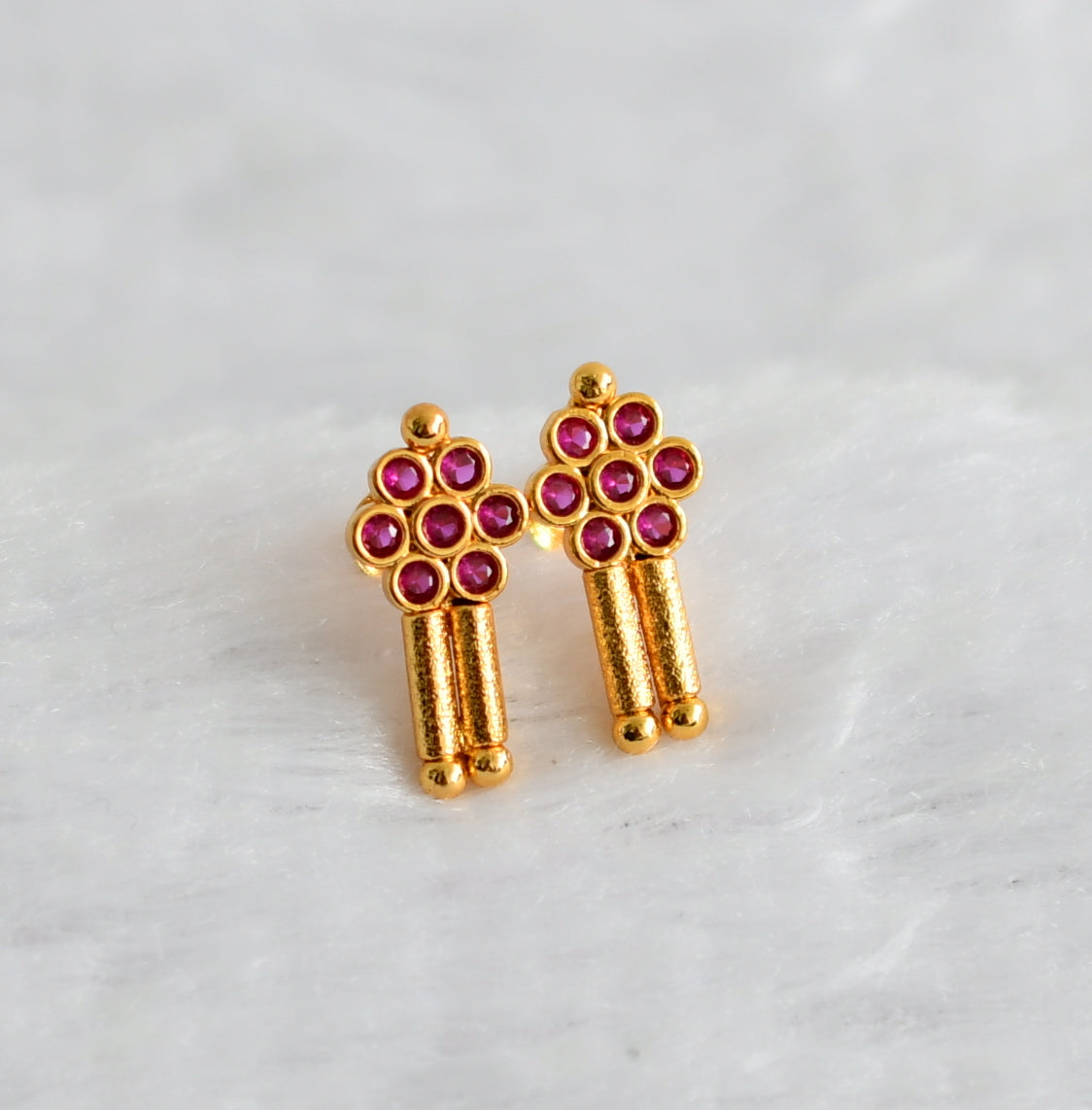 Gold look alike ad pink flower earrings dj-49361