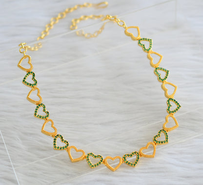 Gold tone green stone heart necklace dj-44148