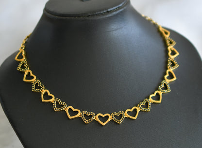 Gold tone black stone heart necklace dj-44147