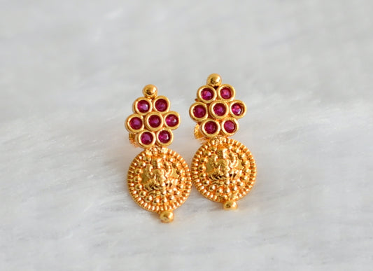 Gold look alike ad pink lakshmi coin flower earrings dj-49362