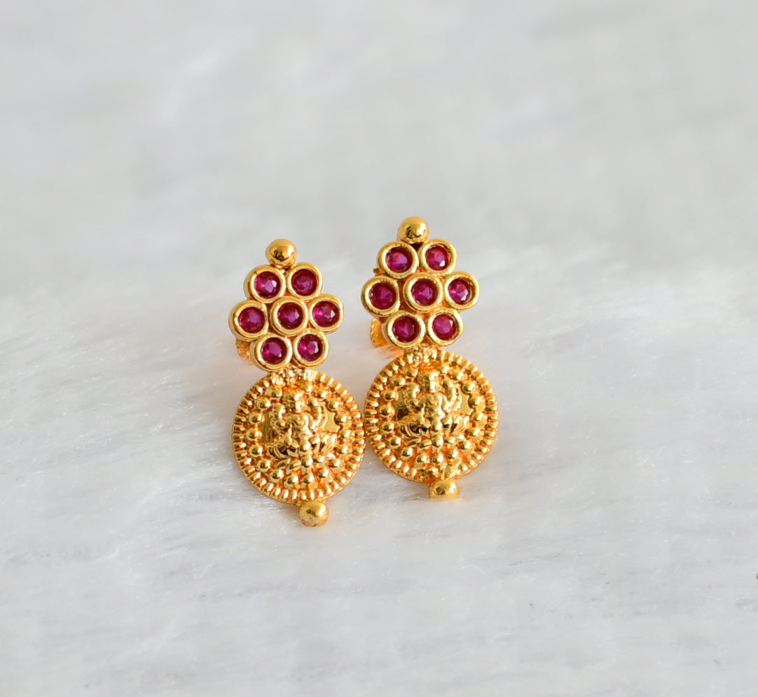 Gold look alike ad pink lakshmi coin flower earrings dj-49362