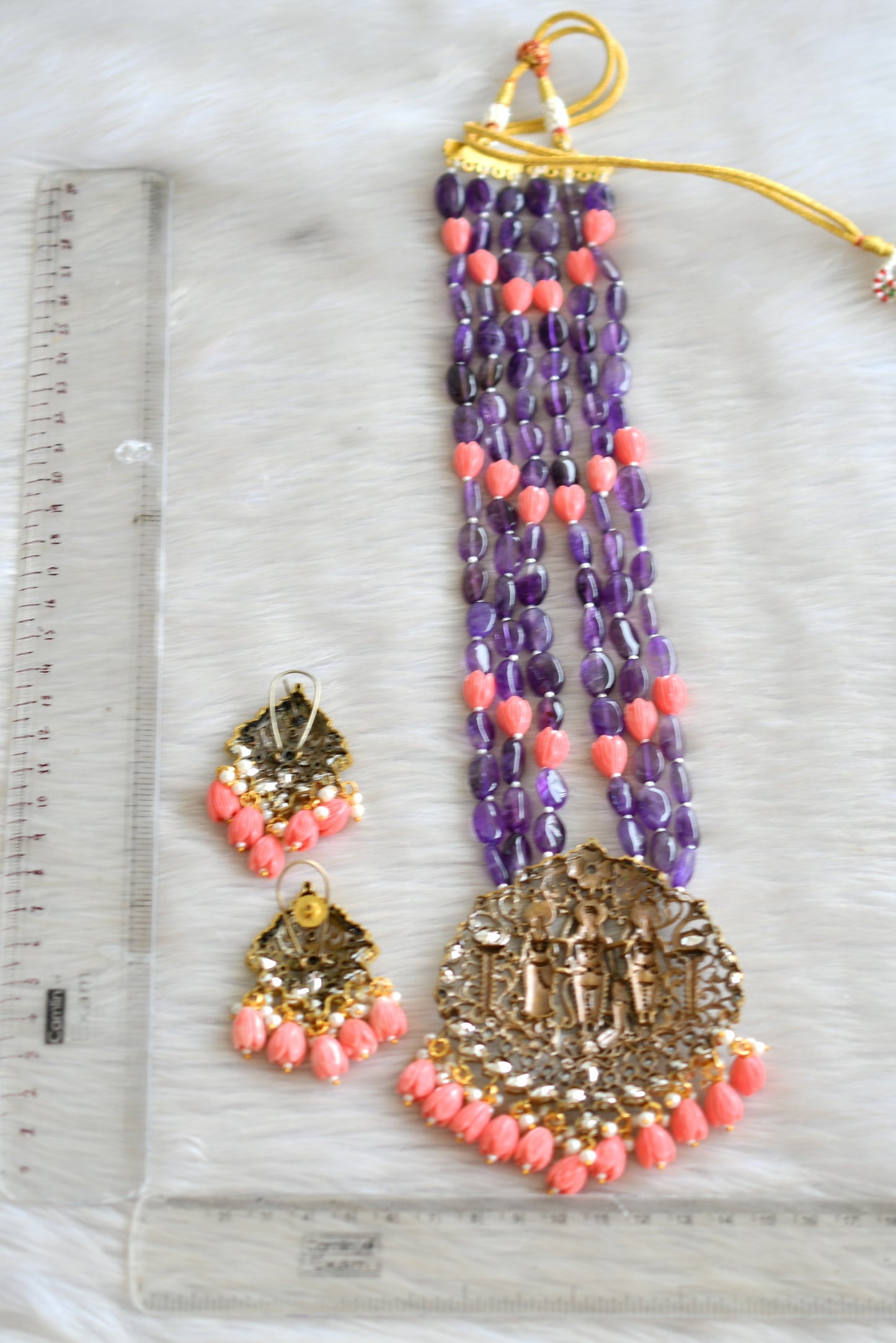 Antique cz purple-tulip beaded Ram Parivar Victorian haar set dj-42759