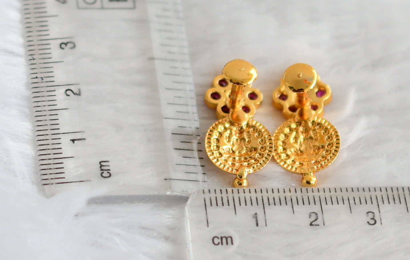 Gold look alike ad pink lakshmi coin flower earrings dj-49362