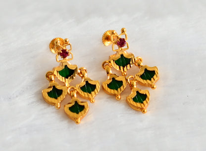 Gold tone pink-green palakka kerala style earrings dj-49364