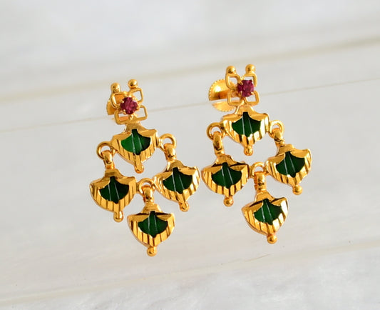 Gold tone pink-green palakka kerala style earrings dj-49364