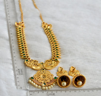 Gold tone ruby-green pearl peacock necklace set dj-47544